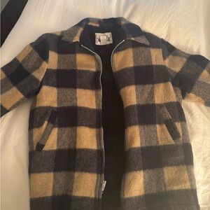 Woolrich Black and Tan Plaid Wool Zip Jacket